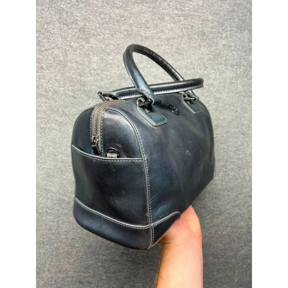 Tory Burch Black Leather Satchel Doctor Bag Top Handle Structured Purse